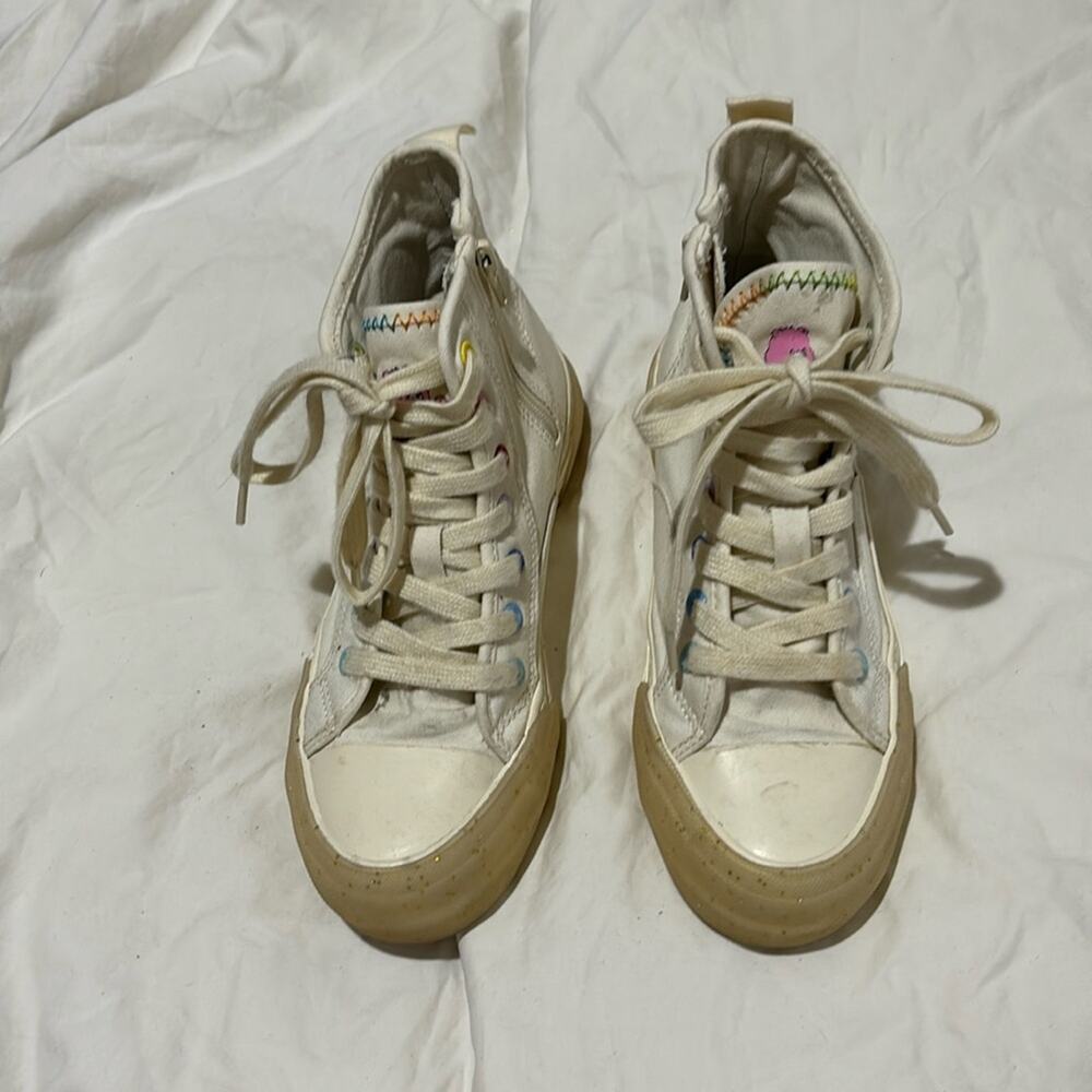 Zara 33 cream care bear high top lace up tennis shoe worn once like new rainbow